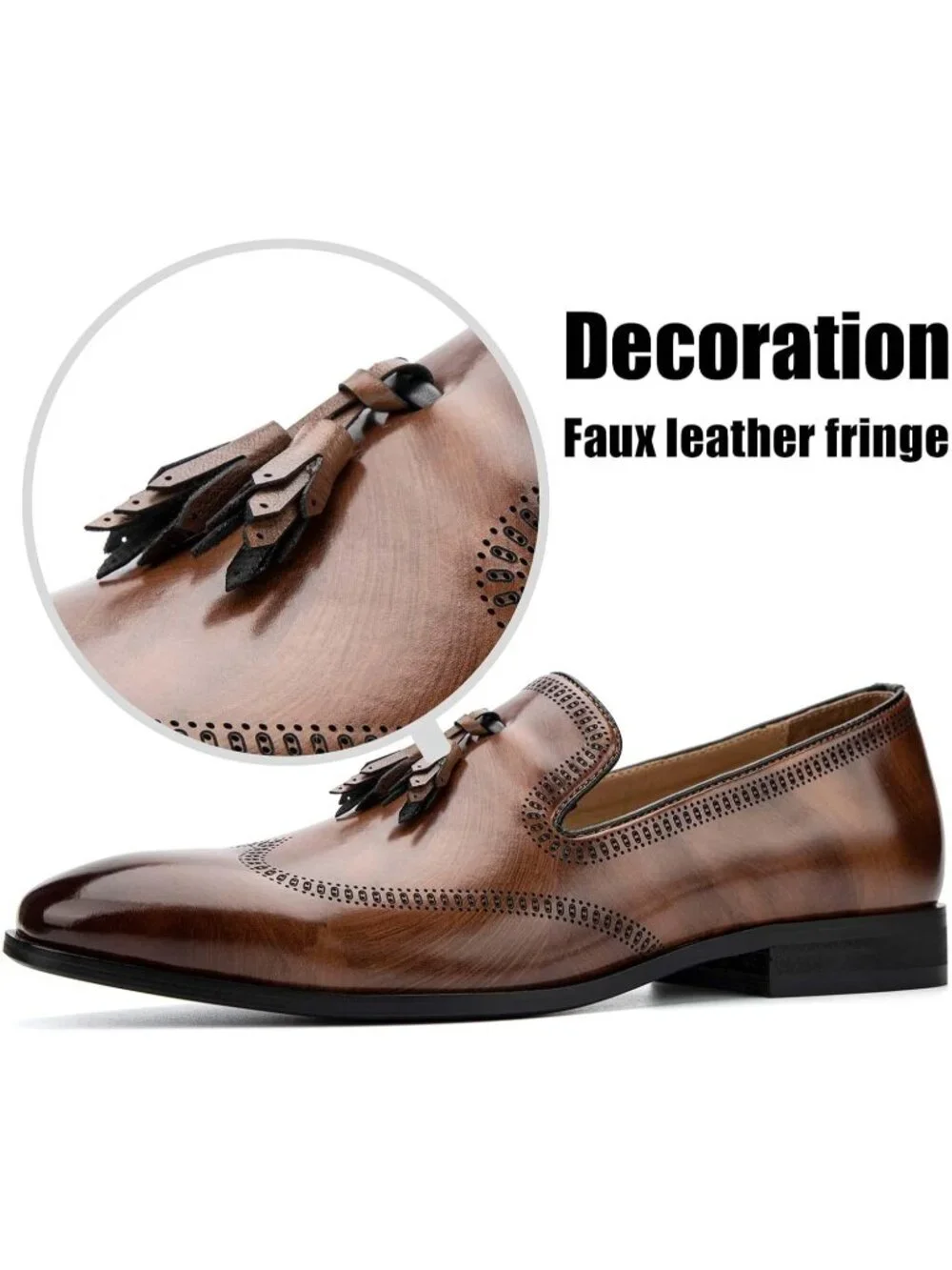 Men's Dark Brown Pu Leather Tassel Slip On Loafers Formal Events Dress Shoes